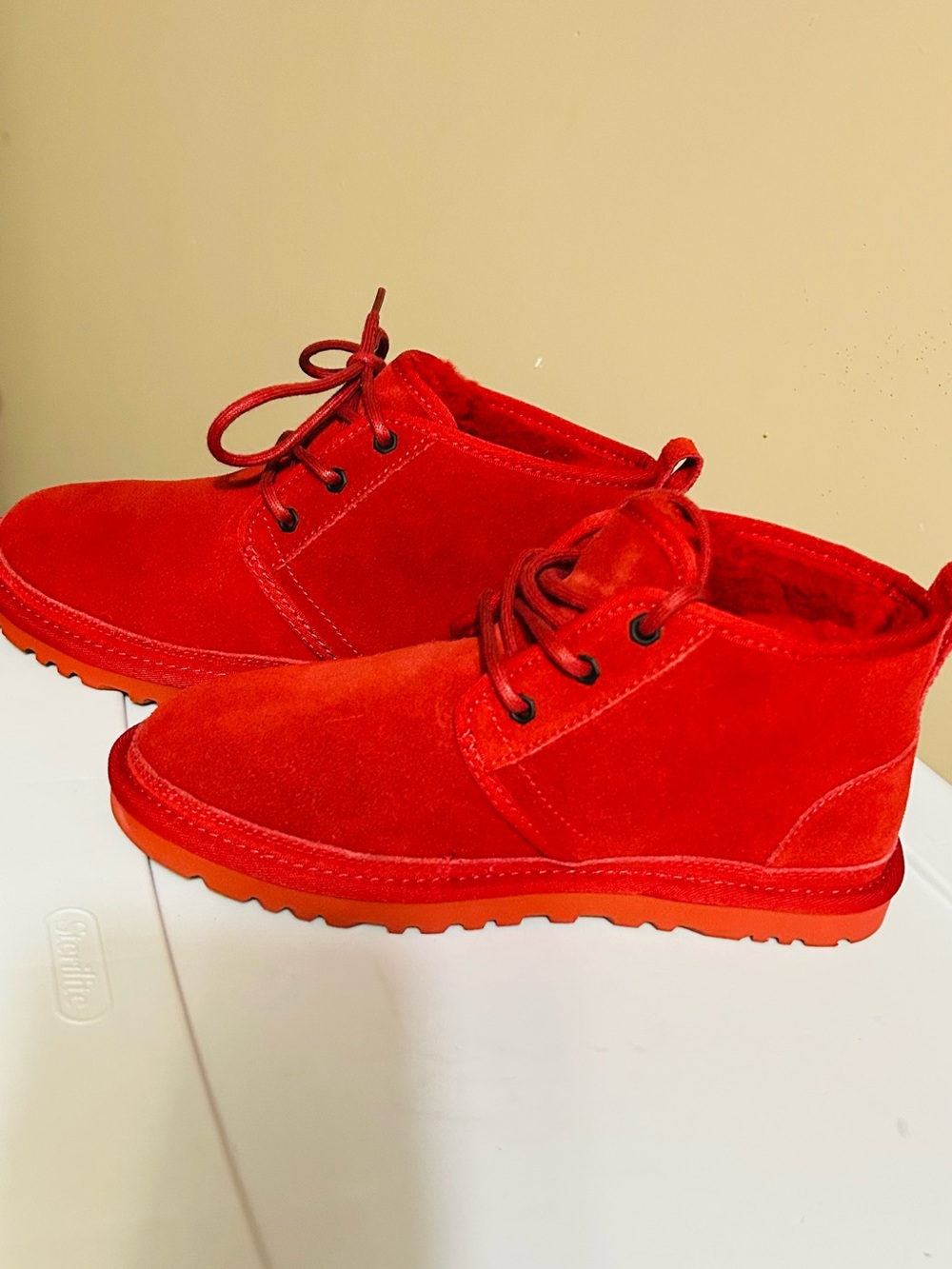 UGG Women's Red Suede Combat-Style Ankle Boots